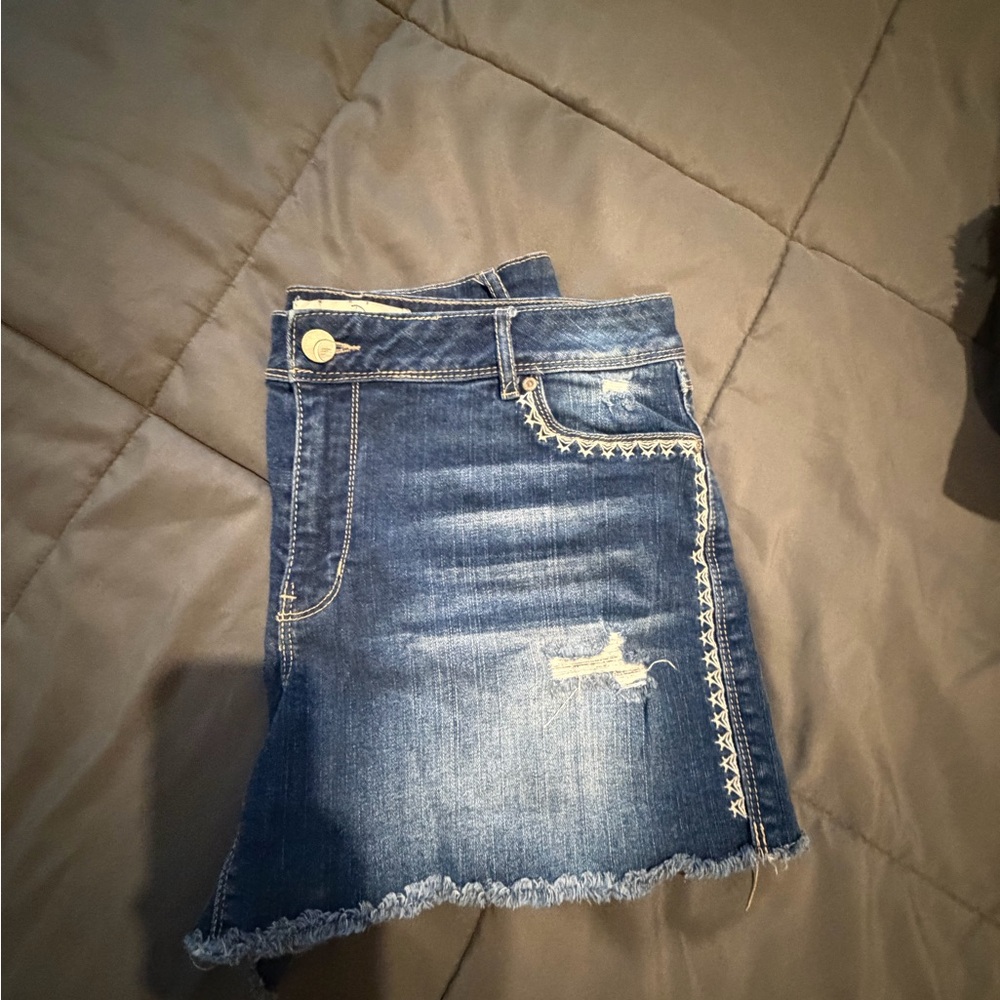 Women's Blue Jean Shorts with Frayed Hem